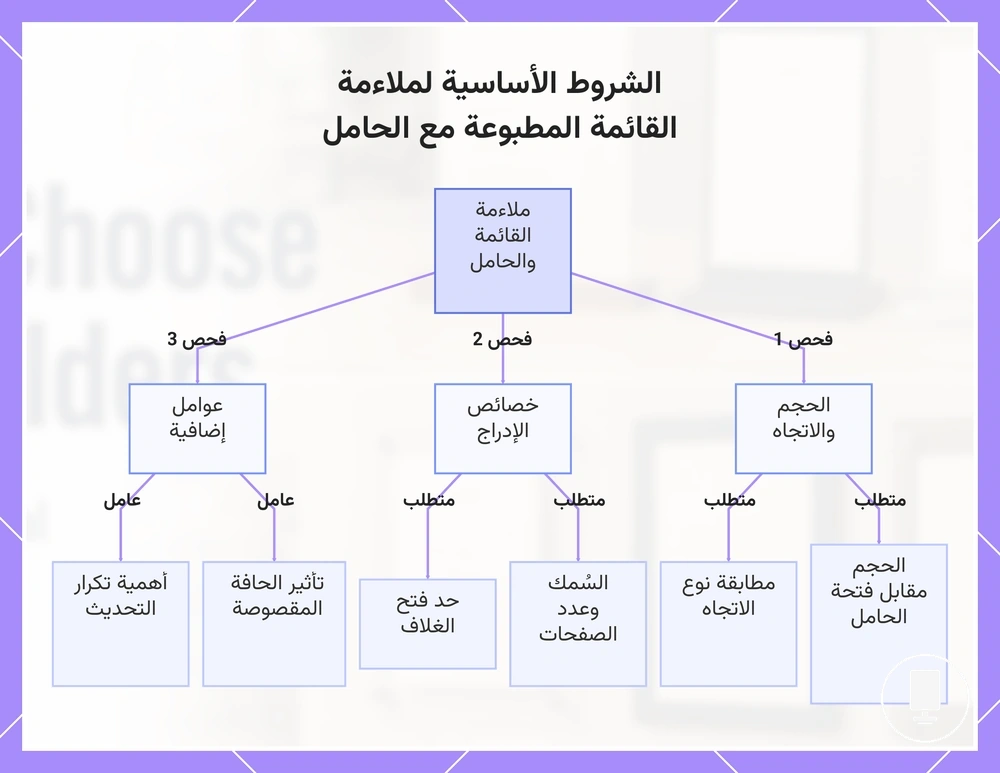 الشروط الأساسية لملاءمة القائمة المطبوعة مع الحامل