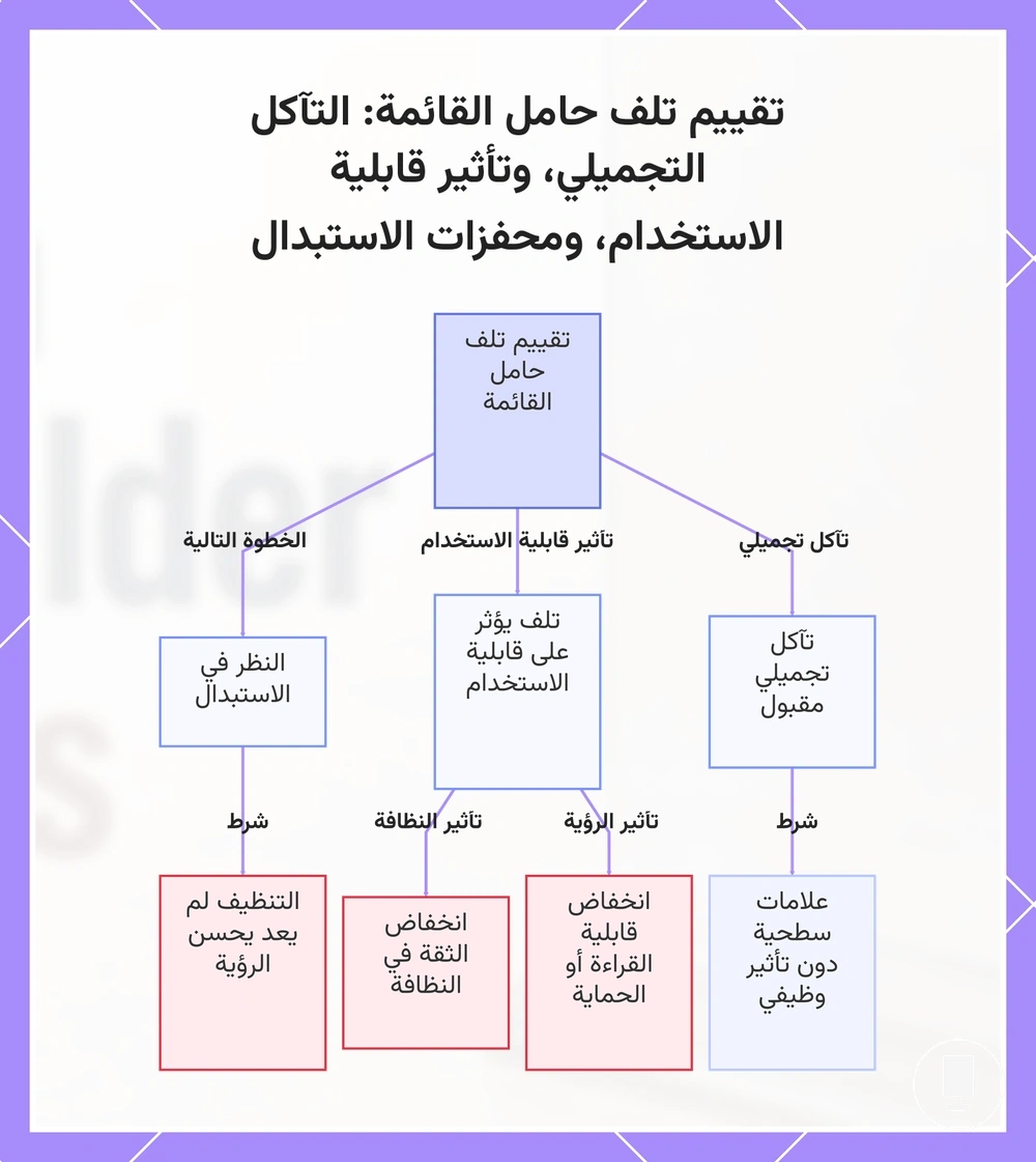 تقييم تلف حامل القائمة: التآكل التجميلي، وتأثير قابلية الاستخدام، ومحفزات الاستبدال