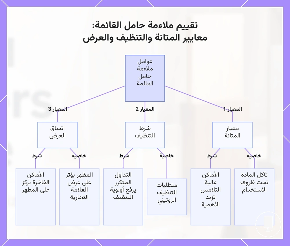 تقييم ملاءمة حامل القائمة: معايير المتانة والتنظيف والعرض