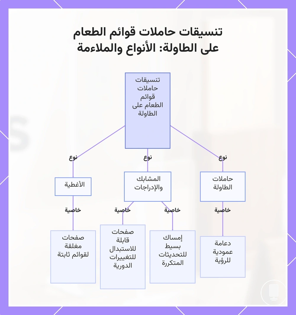 تنسيقات حاملات قوائم الطعام على الطاولة: الأنواع والملاءمة