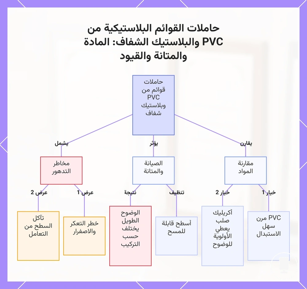 حاملات القوائم البلاستيكية من PVC والبلاستيك الشفاف: المادة والمتانة والقيود