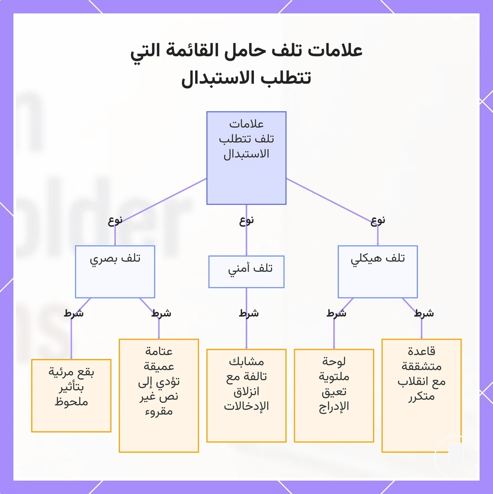 علامات تلف حامل القائمة التي تتطلب الاستبدال