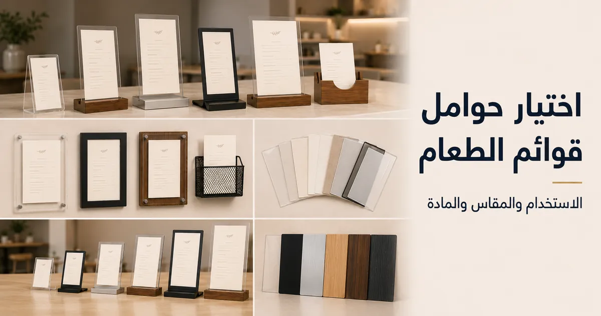 حوامل قوائم طعام مقارنة حسب الاستخدام والمقاس والمادة وأسلوب العرض