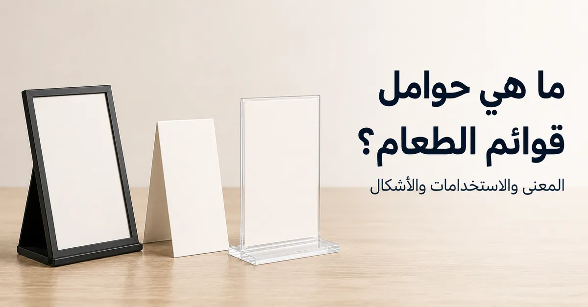 أشكال شائعة من حوامل قوائم الطعام توضح طريقة عرض القوائم المطبوعة