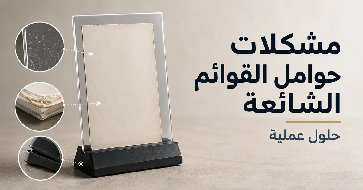 مشكلات في حوامل قوائم الطعام تشمل الخدوش والقواعد غير الثابتة والإدخالات المتآكلة