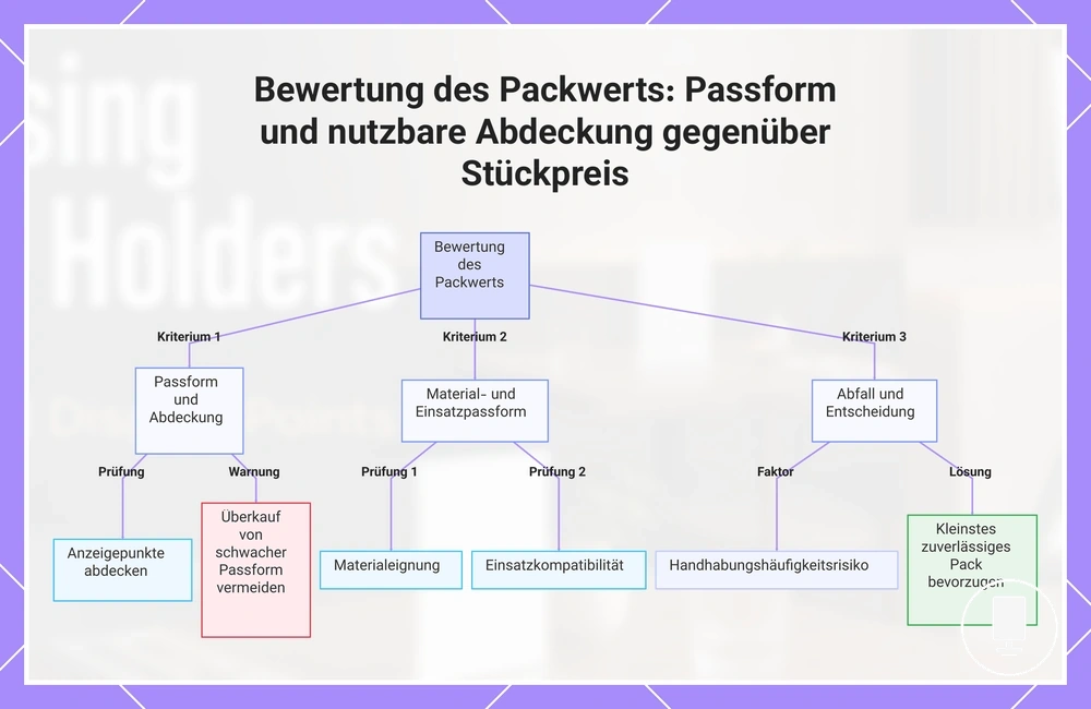 Bewertung des Packwerts: Passform und nutzbare Abdeckung gegenüber Stückpreis