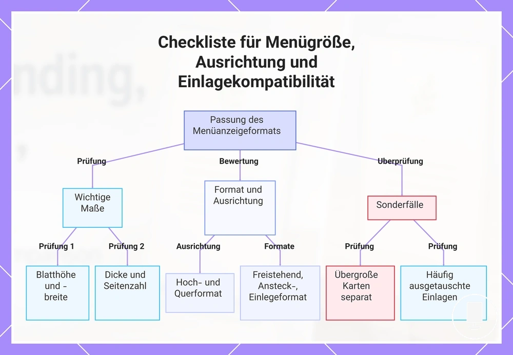 Checkliste für Menügröße, Ausrichtung und Einlagekompatibilität