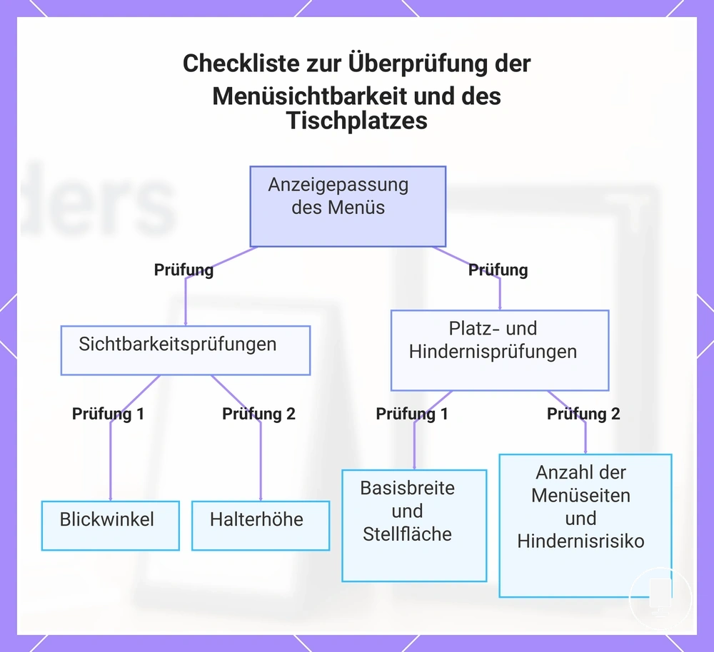 Checkliste zur Überprüfung der Menüsichtbarkeit und des Tischplatzes