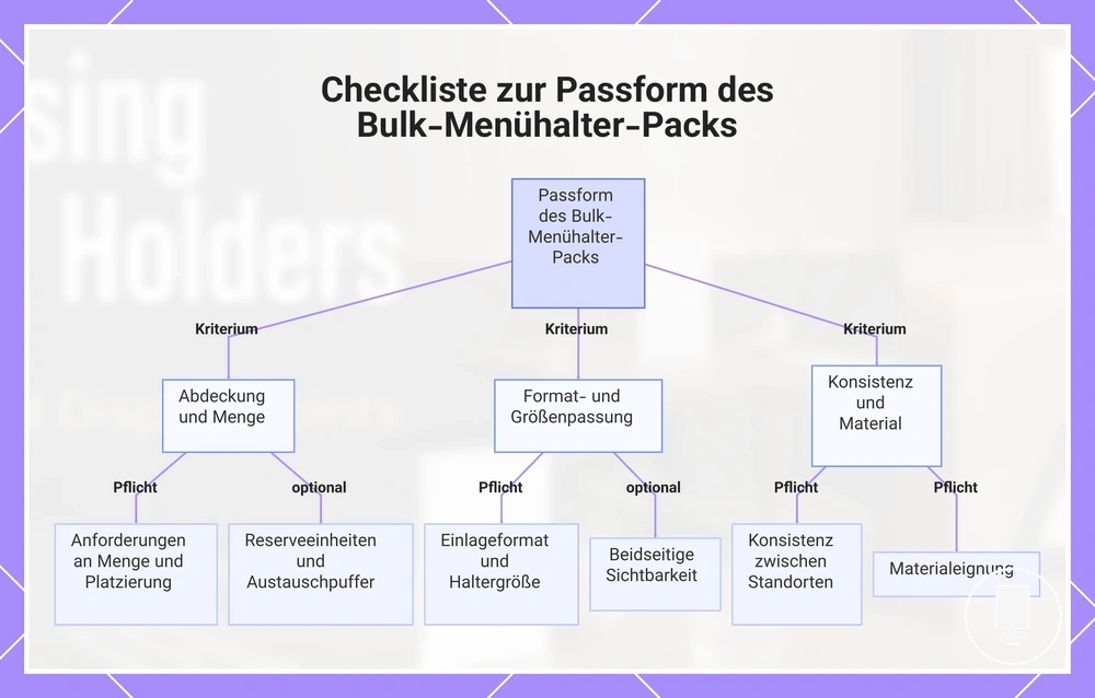 Checkliste zur Passform des Bulk-Menühalter-Packs