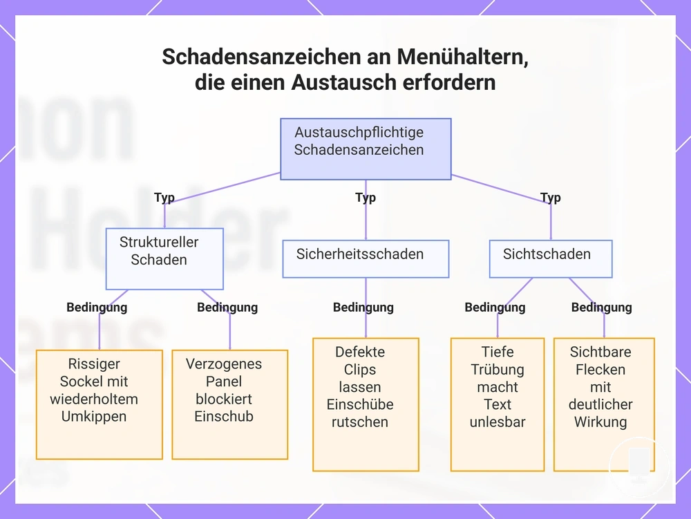 Schadensanzeichen an Menühaltern, die einen Austausch erfordern