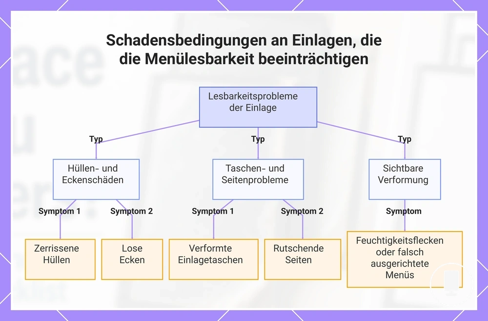 Schadensbedingungen an Einlagen, die die Menülesbarkeit beeinträchtigen