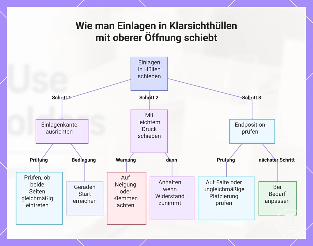 Wie man Einlagen in Klarsichthüllen mit oberer Öffnung schiebt