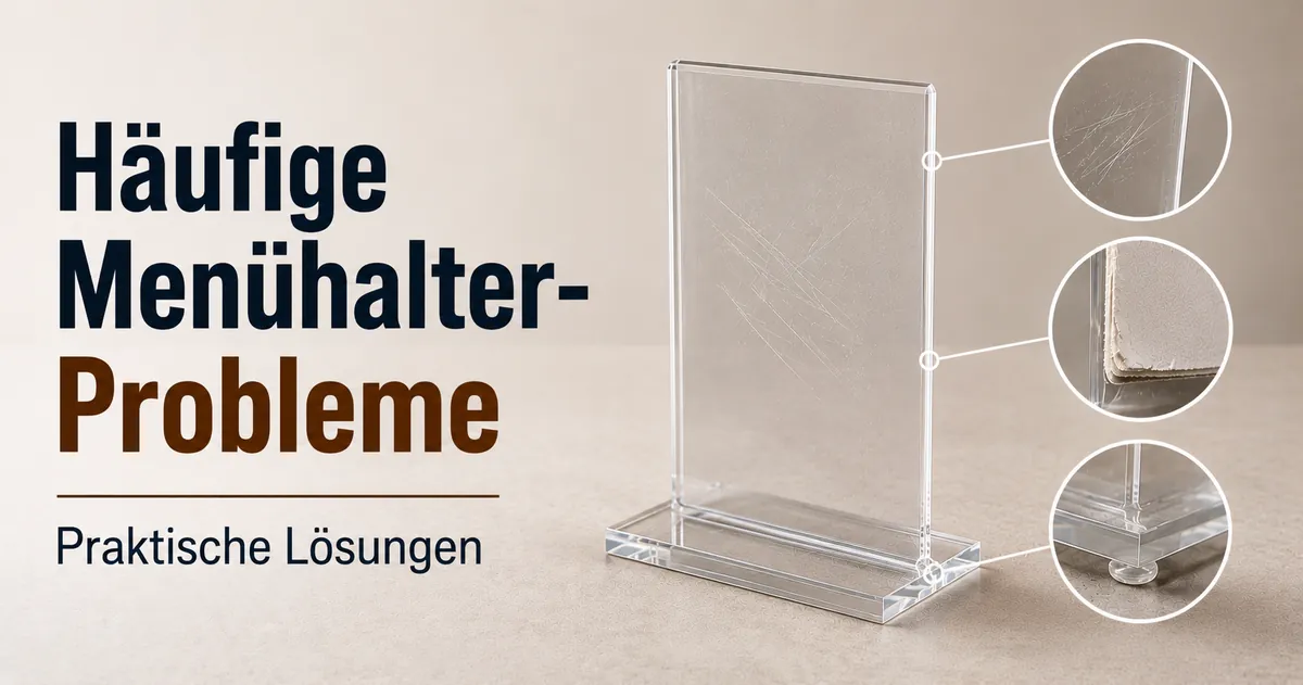 Probleme mit Menühaltern wie Kratzer, instabile Standfüße und abgenutzte Einleger