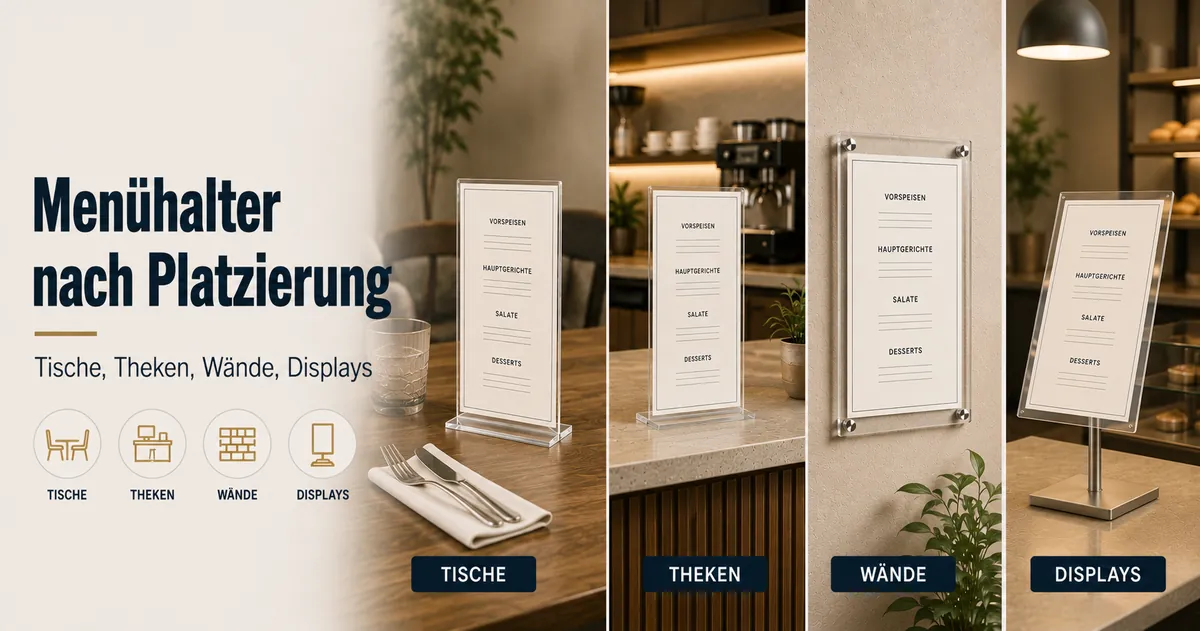 Menühalter auf Tischen, Theken, an Wänden und in Displays