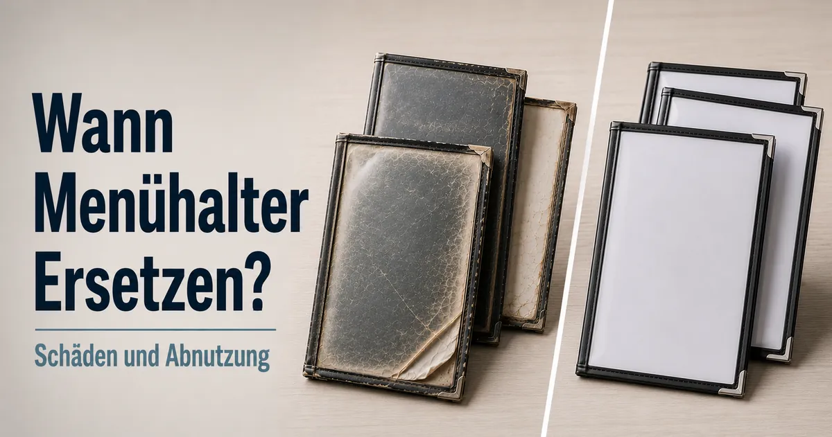 Abgenutzte Menühalter im Vergleich mit sauberen Ersatz-Menühaltern