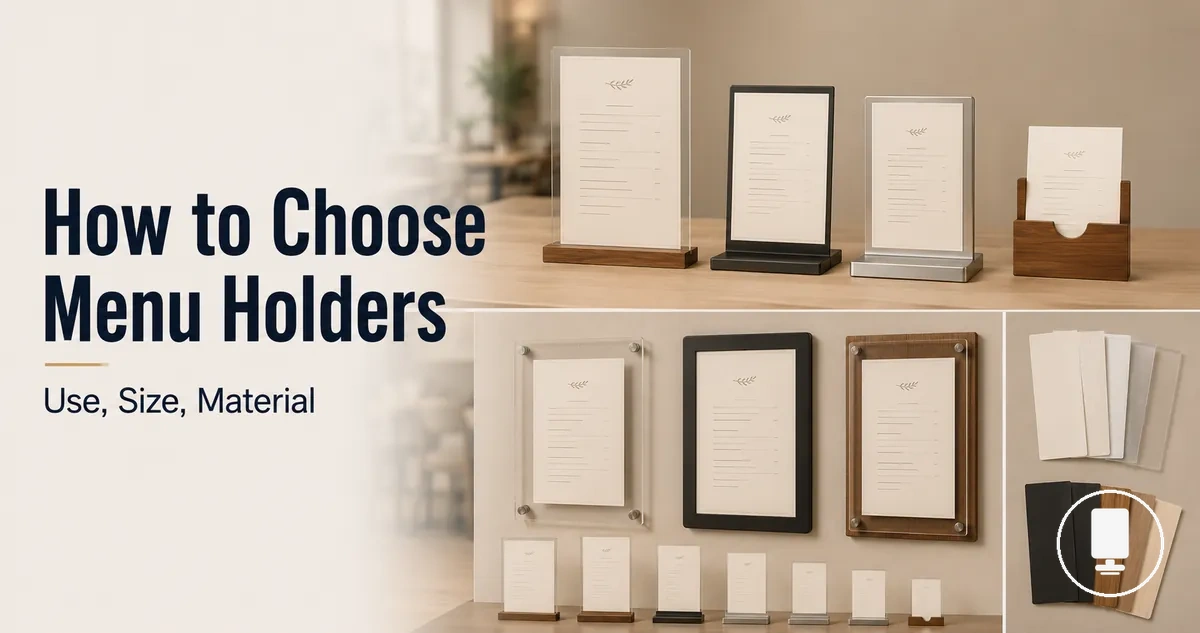 Menu holders compared by use case, size, material, and display style