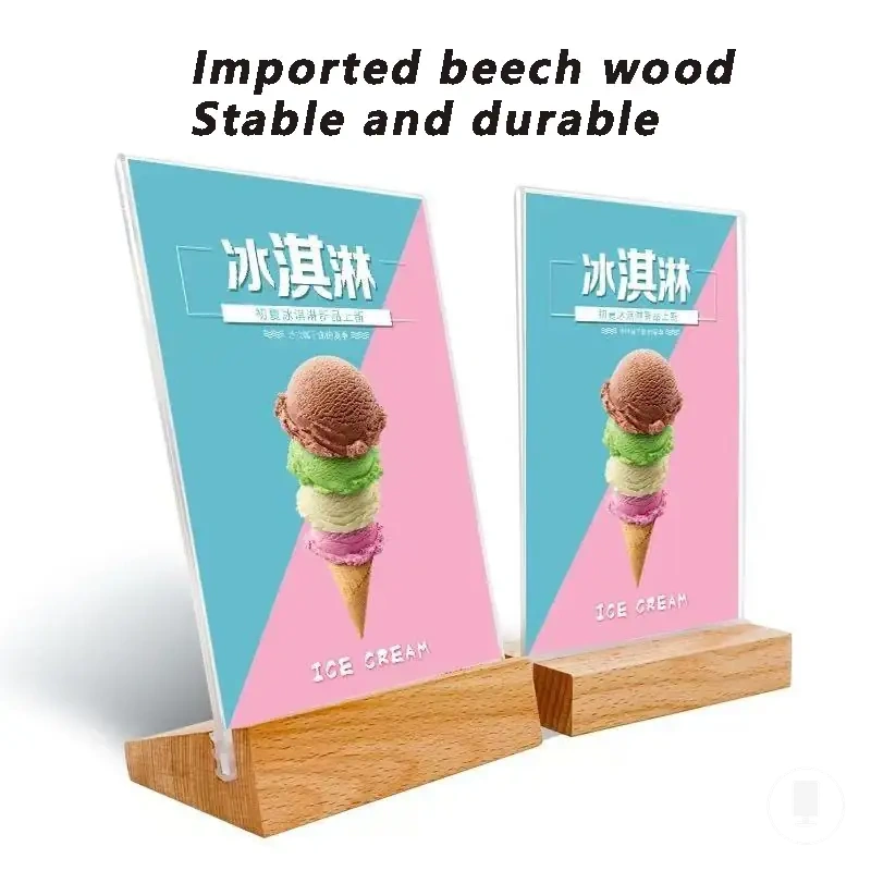 Wooden L-shaped or T-shaped double-sided card stand for table paper display