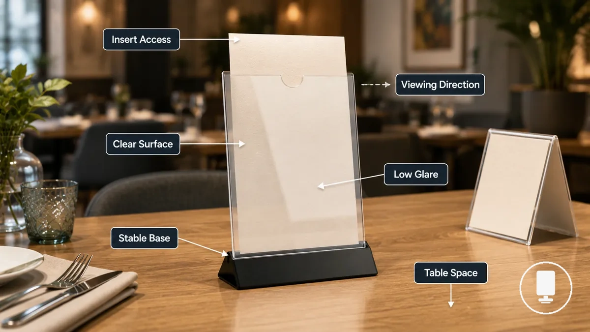 Menu holder prepared for clear menu display on a table