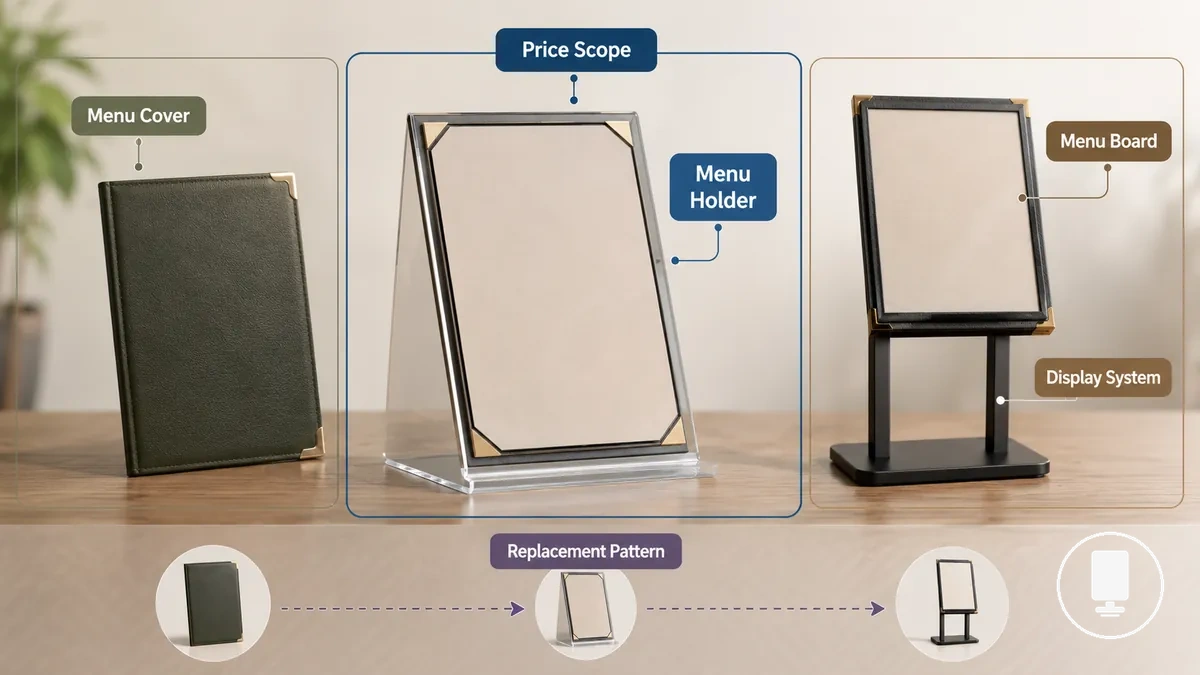 Menu holder price boundaries compared with menu covers and menu boards