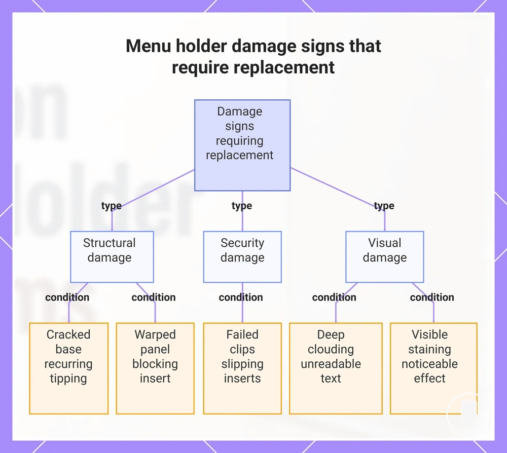 Menu holder damage signs that require replacement
