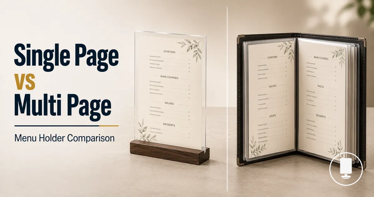 Single page and multi page menu holders displayed side by side