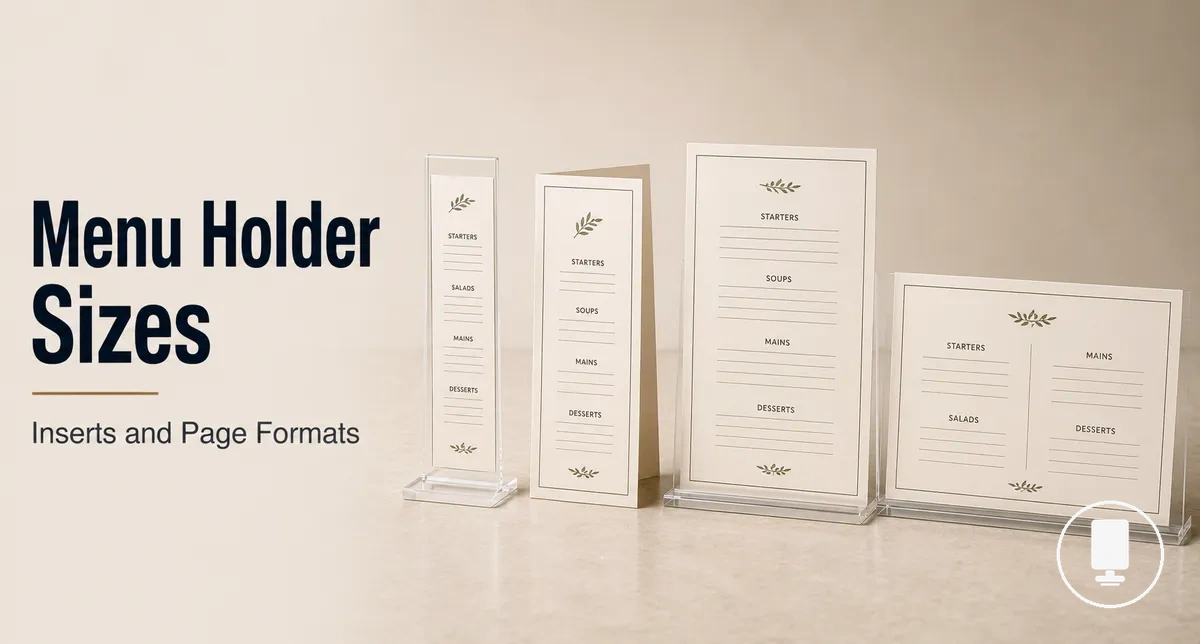 Menu holder inserts shown in different sizes and page formats
