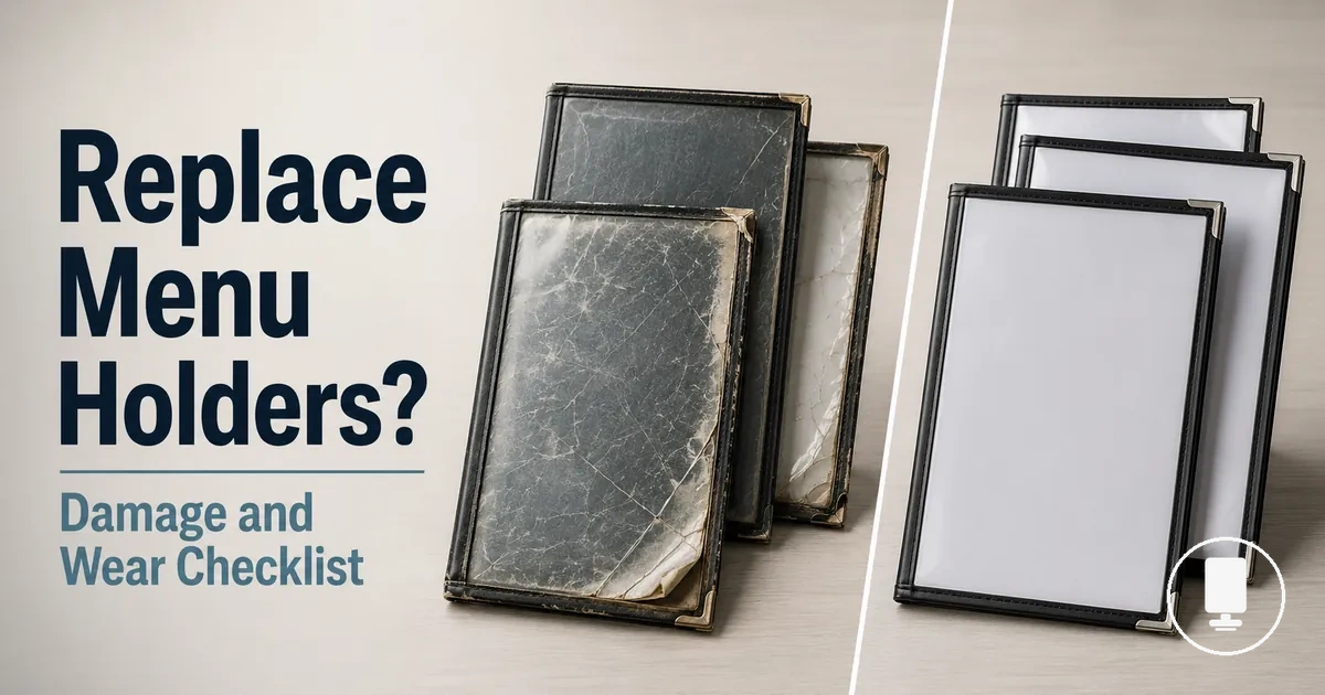 Worn menu holders compared with clean replacement menu holders