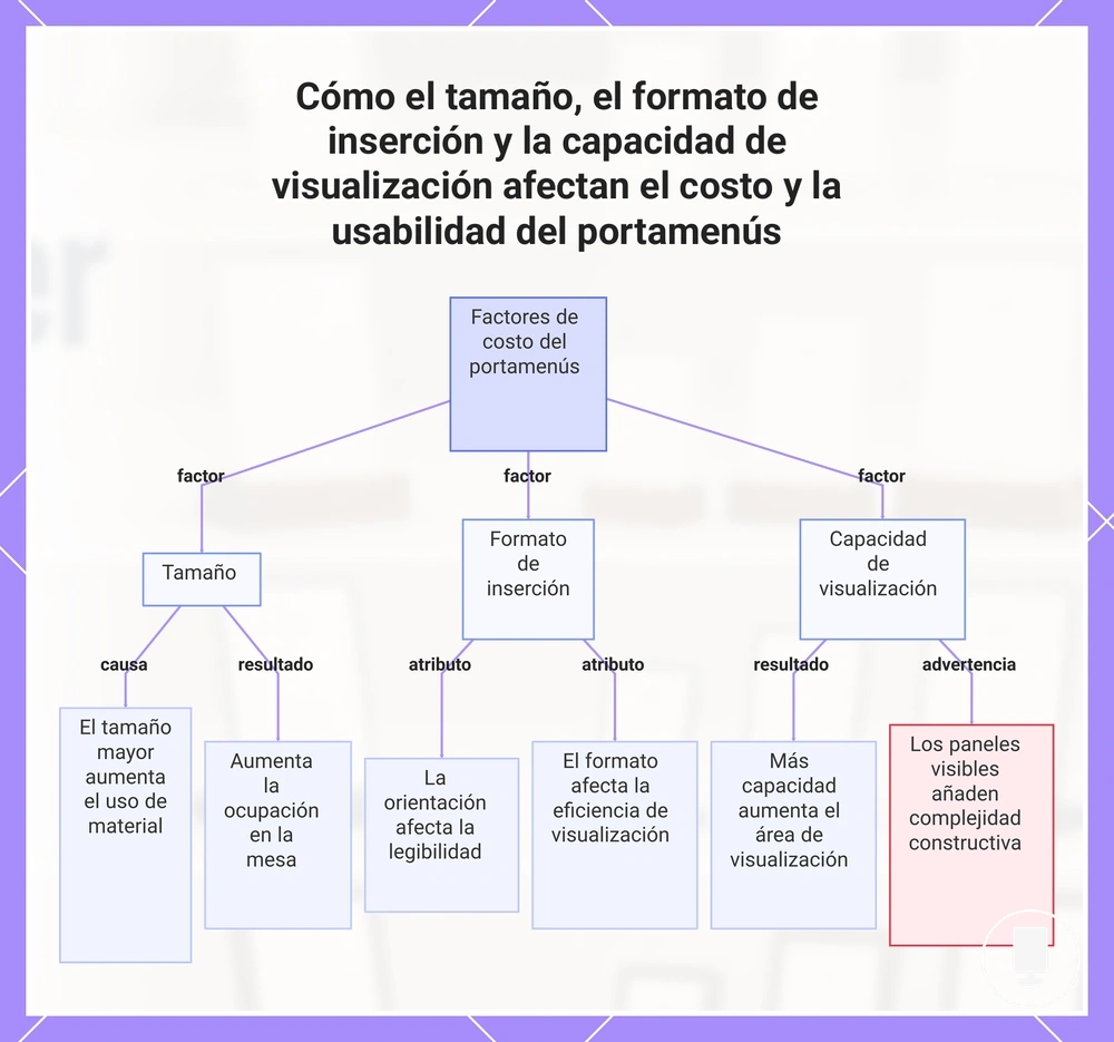 Cómo el tamaño, el formato de inserción y la capacidad de visualización afectan el costo y la usabilidad del portamenús