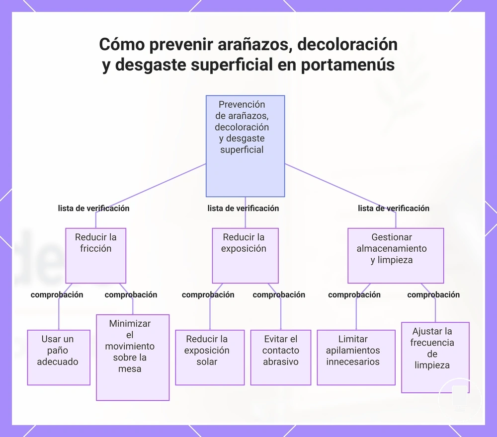 Cómo prevenir arañazos, decoloración y desgaste superficial en portamenús