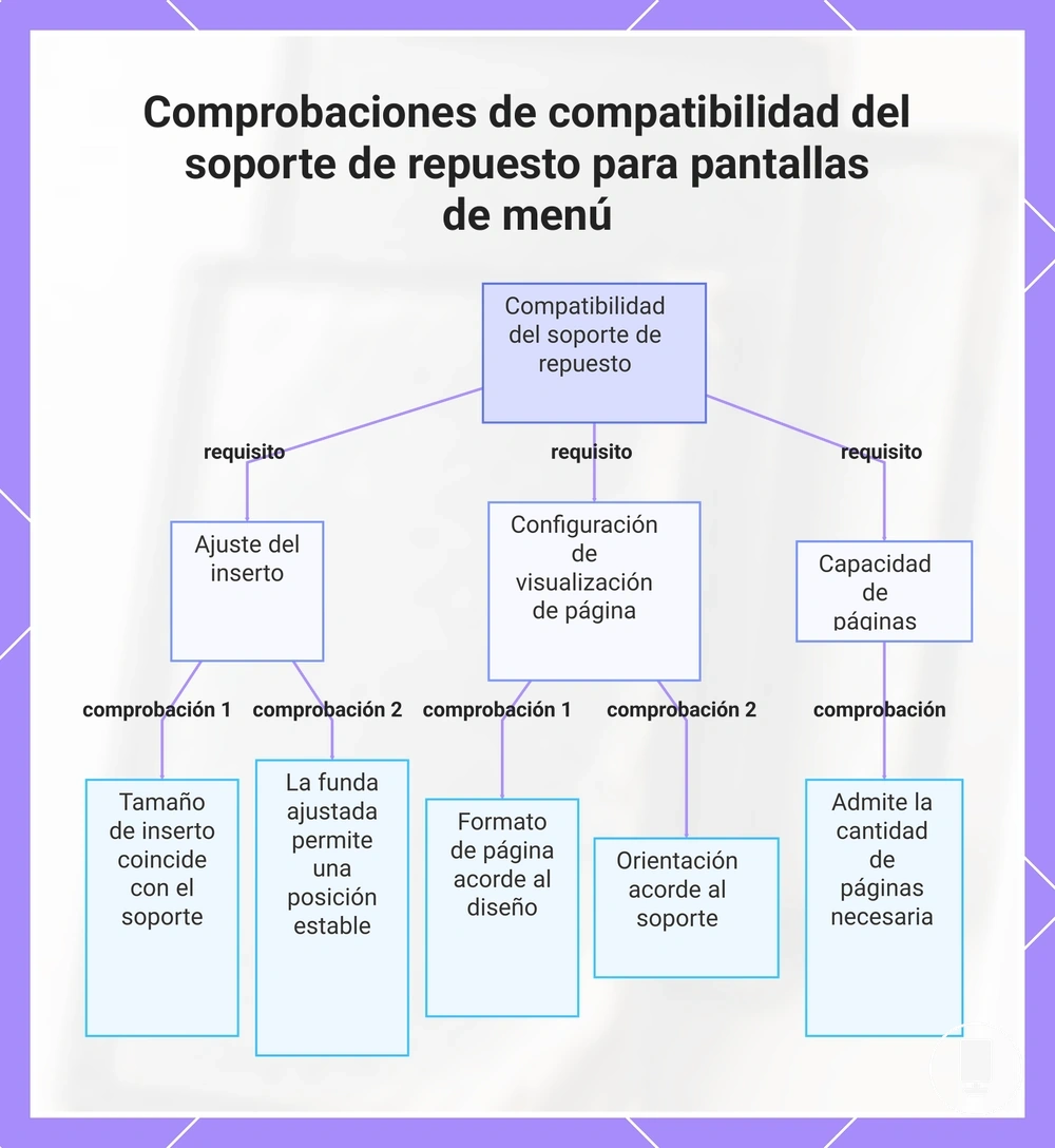 Comprobaciones de compatibilidad del soporte de repuesto para pantallas de menú