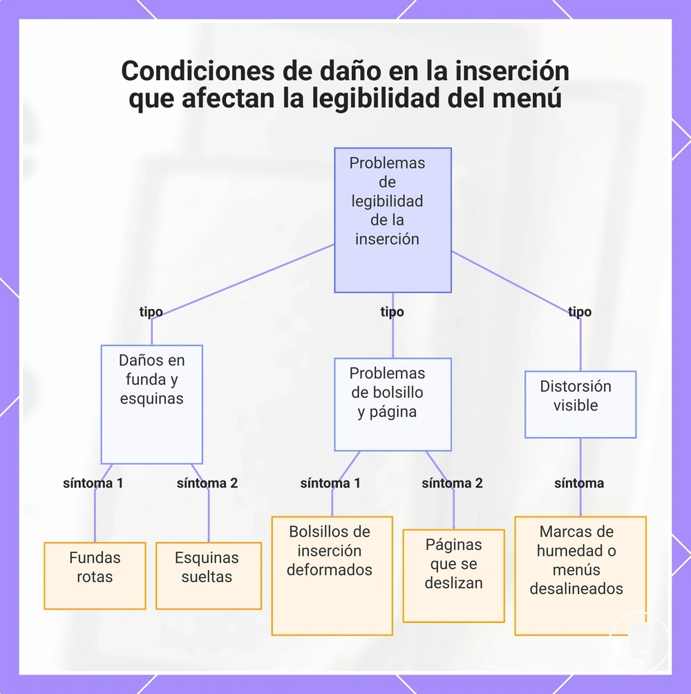 Condiciones de daño en la inserción que afectan la legibilidad del menú