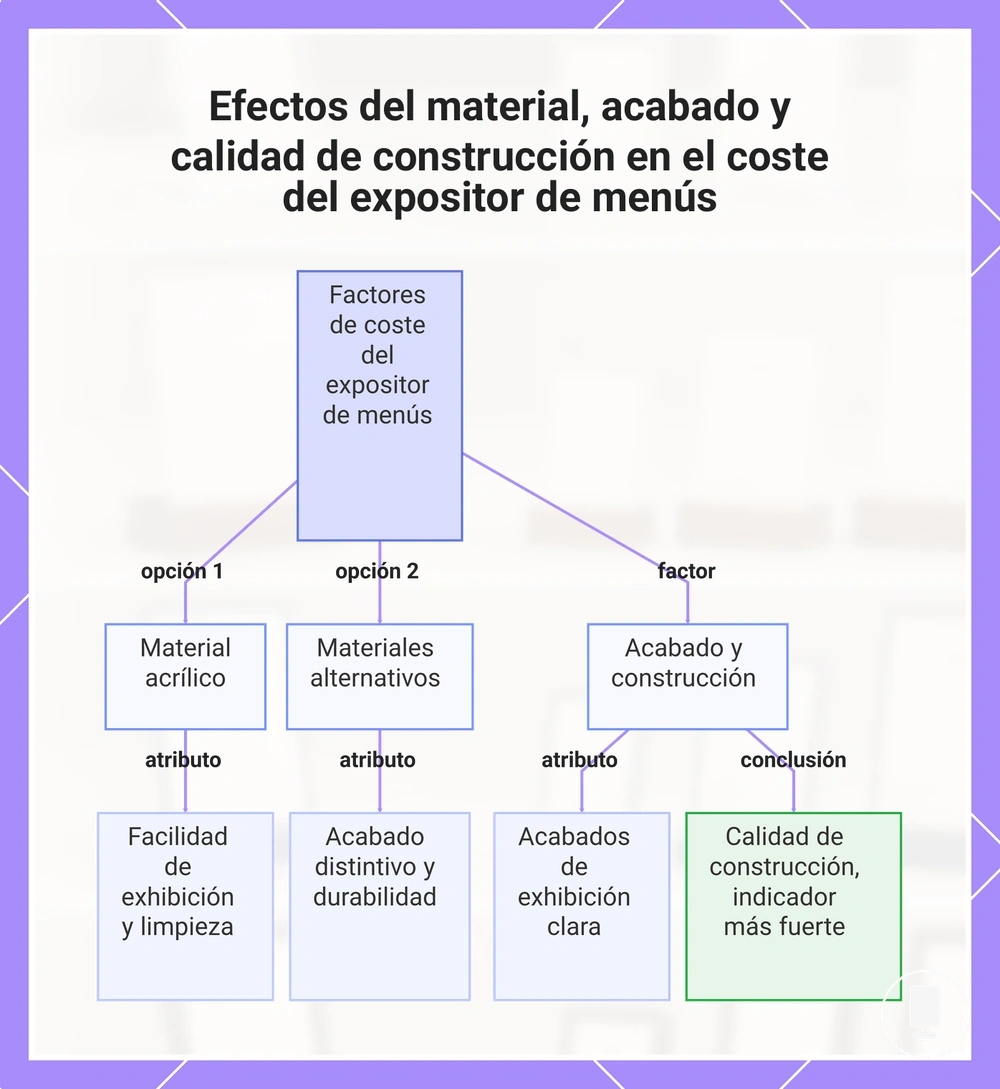 Efectos del material, acabado y calidad de construcción en el coste del expositor de menús