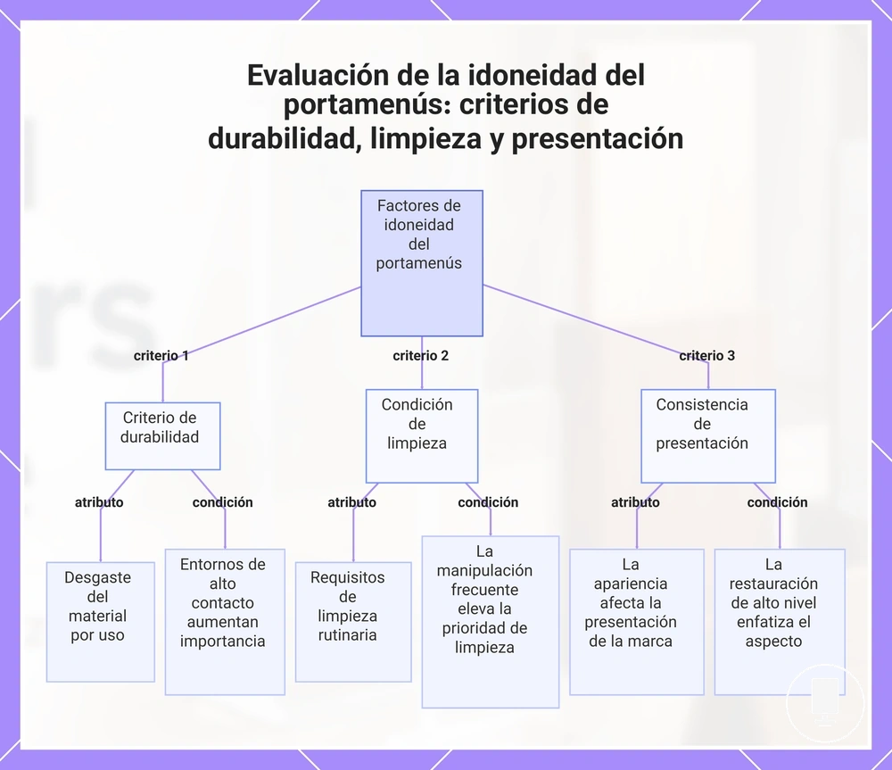 Evaluación de la idoneidad del portamenús: criterios de durabilidad, limpieza y presentación