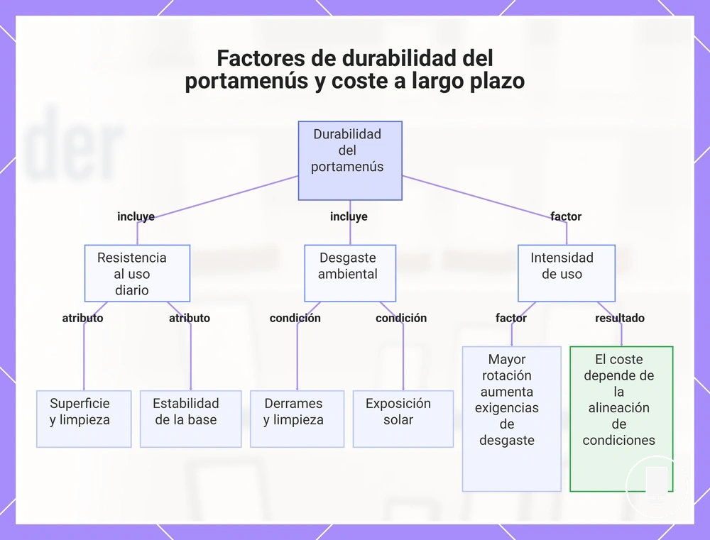 Factores de durabilidad del portamenús y coste a largo plazo