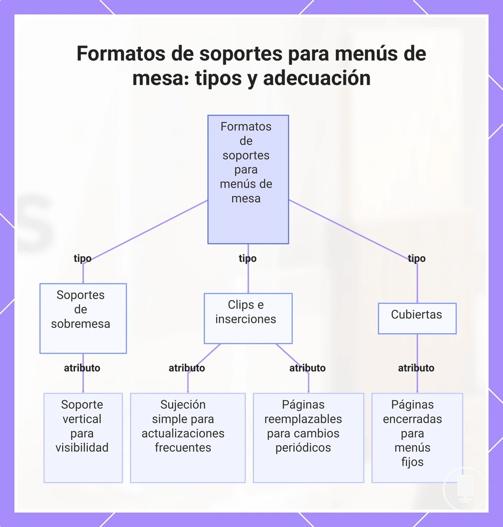 Formatos de soportes para menús de mesa: tipos y adecuación