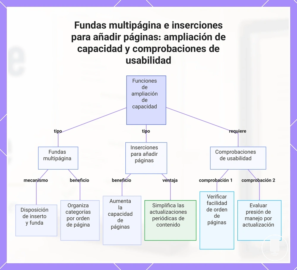 Fundas multipágina e inserciones para añadir páginas: ampliación de capacidad y comprobaciones de usabilidad