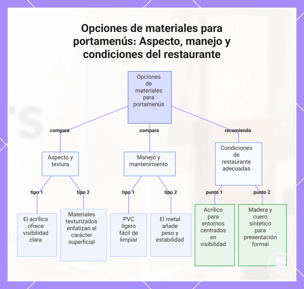 Opciones de materiales para portamenús: Aspecto, manejo y condiciones del restaurante