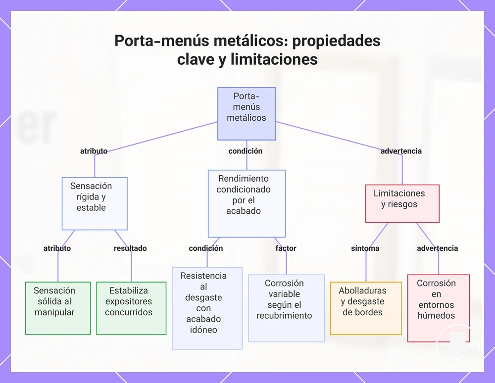 Porta-menús metálicos: propiedades clave y limitaciones