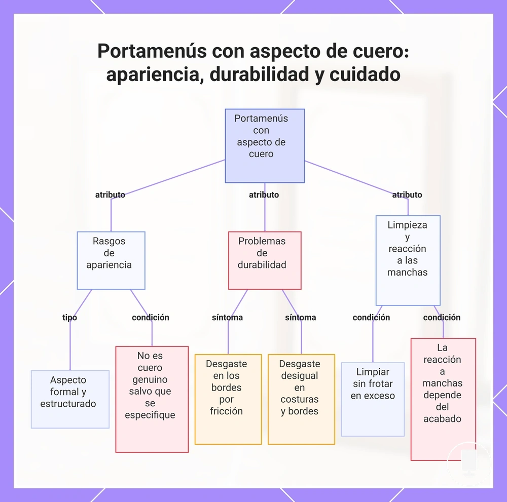 Portamenús con aspecto de cuero: apariencia, durabilidad y cuidado