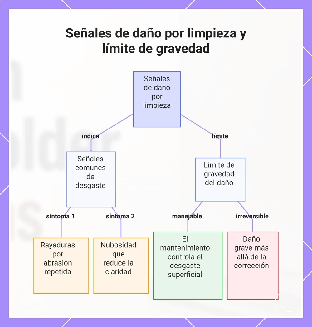 Señales de daño por limpieza y límite de gravedad
