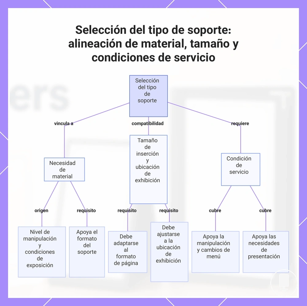 Selección del tipo de soporte: alineación de material, tamaño y condiciones de servicio