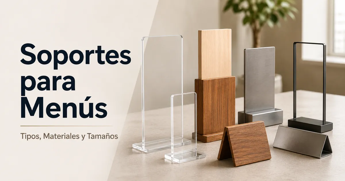 Soportes para menús en distintos materiales, tamaños y formatos de mesa