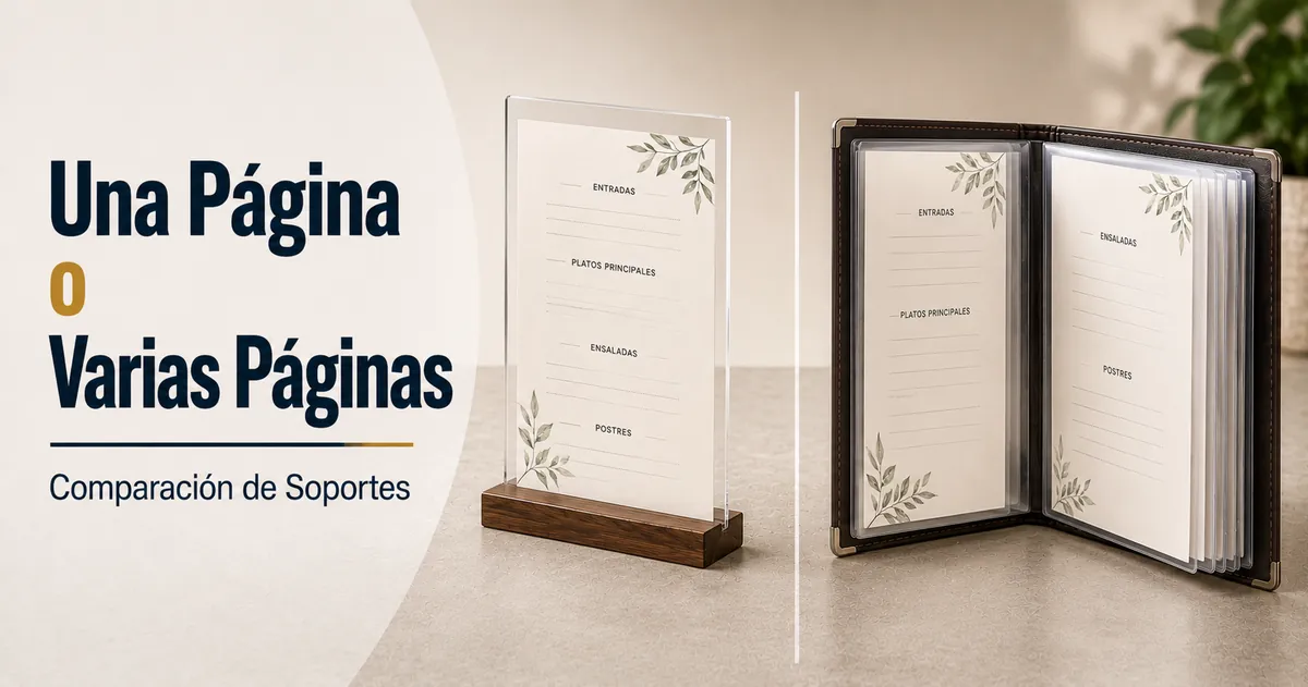 Soportes para menús de una página y de varias páginas mostrados uno junto al otro