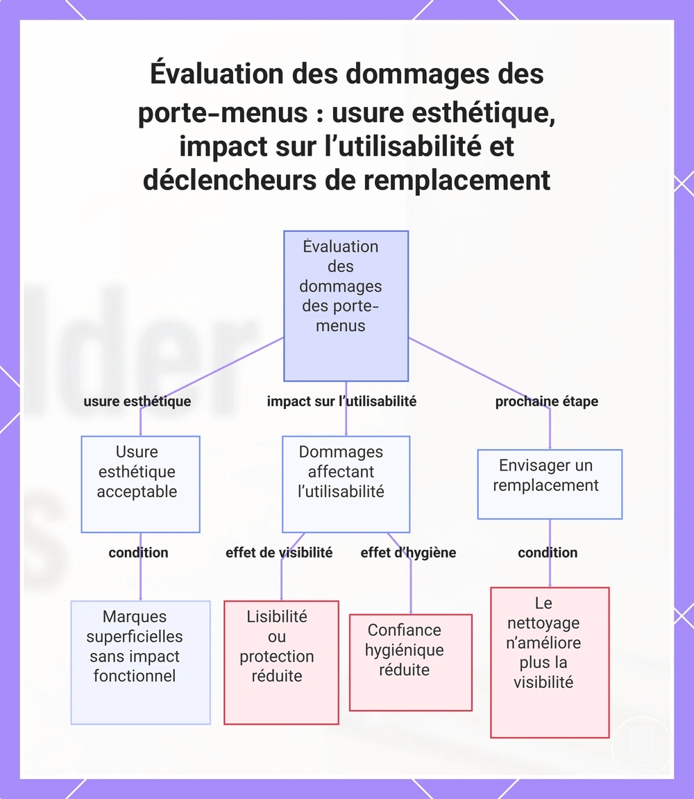Évaluation des dommages des porte-menus : usure esthétique, impact sur l’utilisabilité et déclencheurs de remplacement