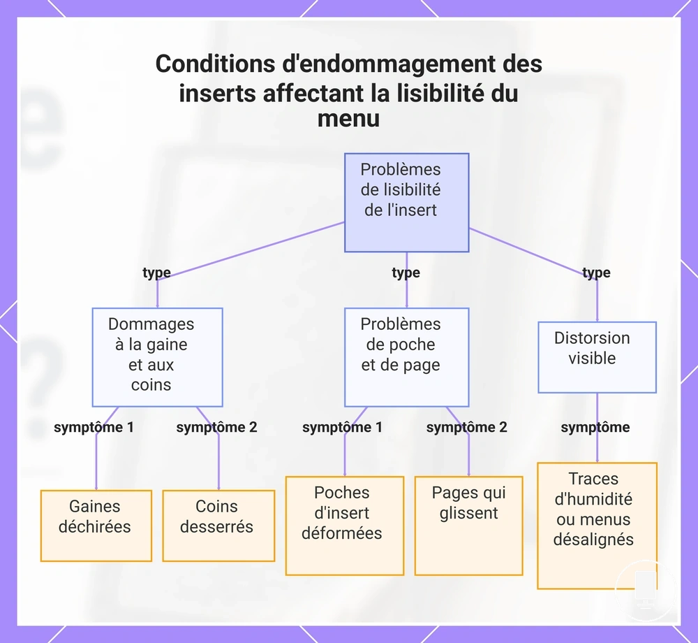 Conditions d'endommagement des inserts affectant la lisibilité du menu