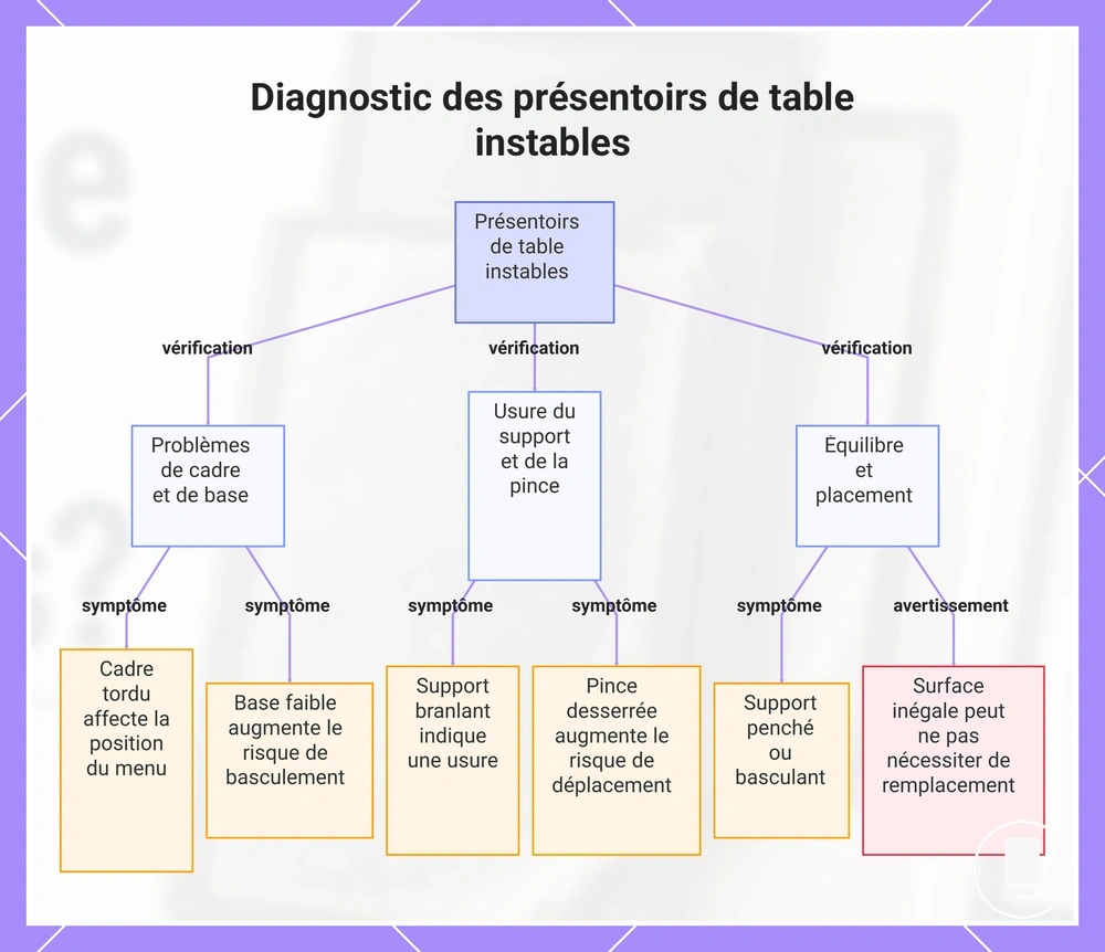 Diagnostic des présentoirs de table instables