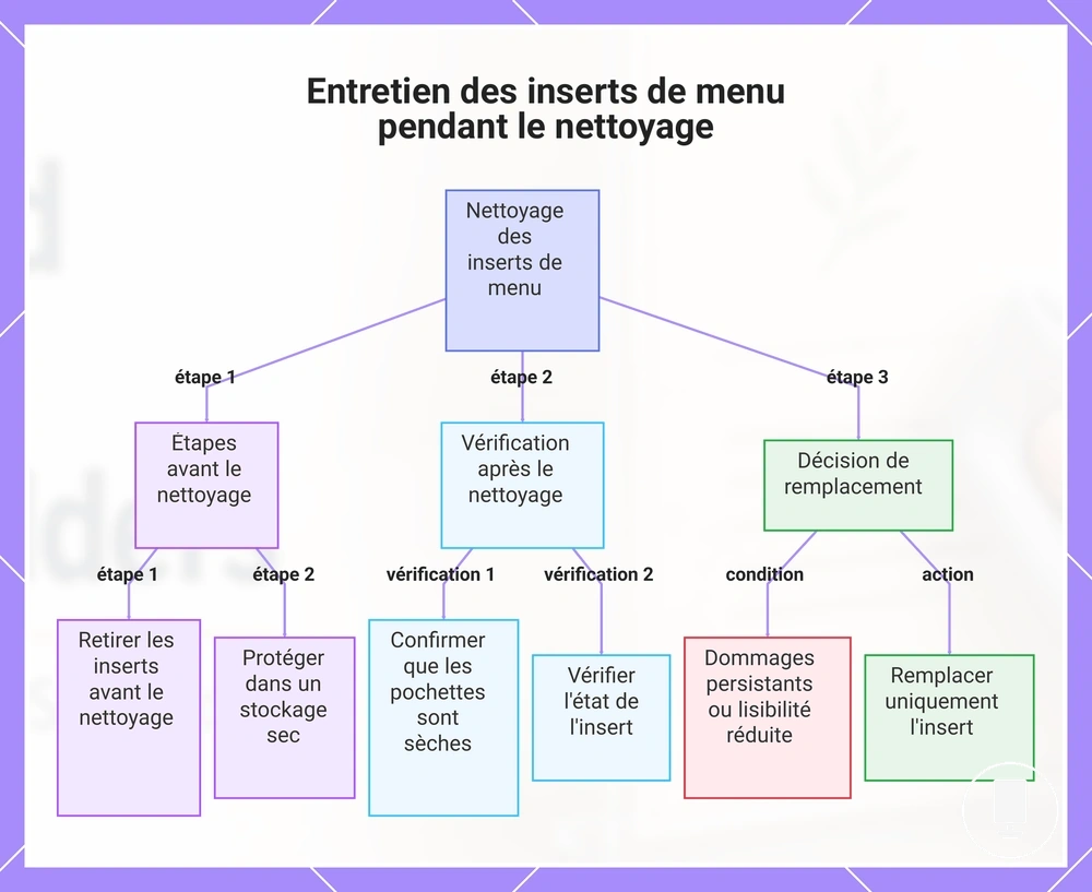Entretien des inserts de menu pendant le nettoyage