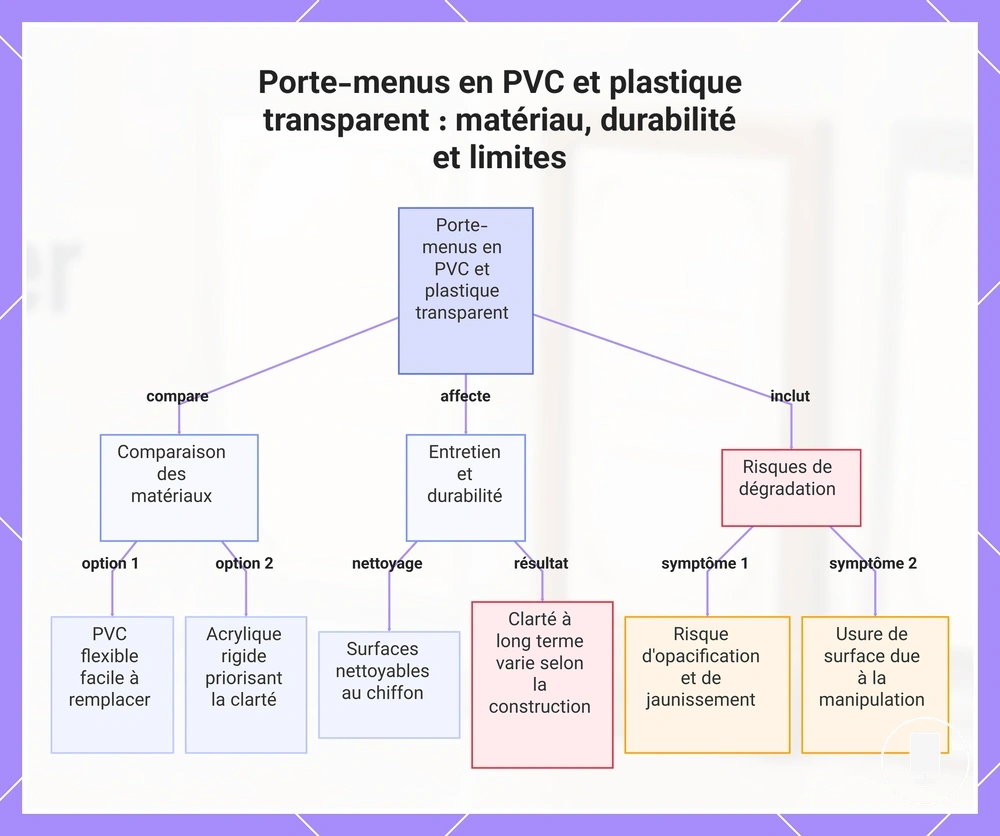 Porte-menus en PVC et plastique transparent : matériau, durabilité et limites