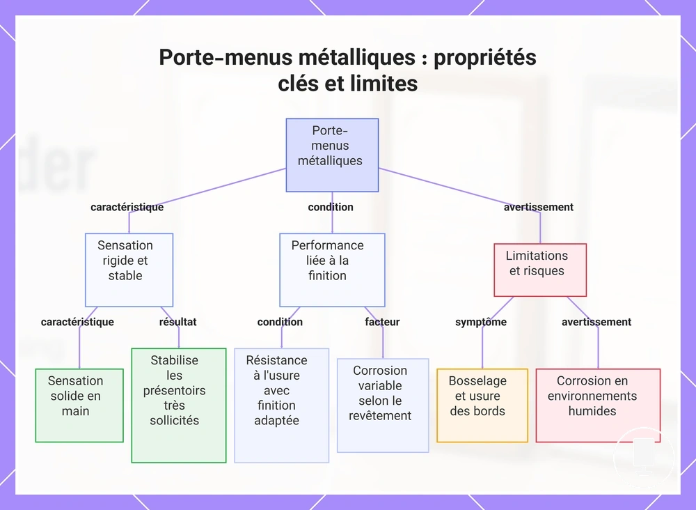 Porte-menus métalliques : propriétés clés et limites