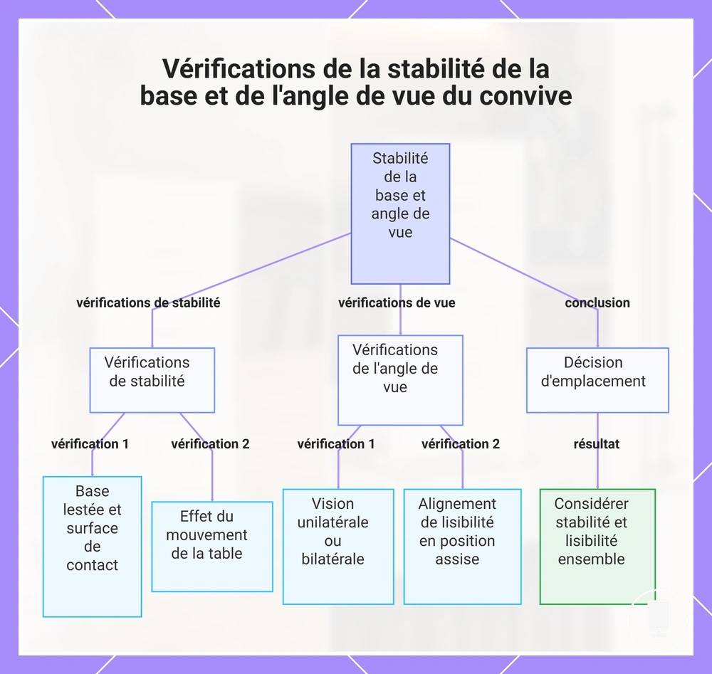 Vérifications de la stabilité de la base et de l'angle de vue du convive